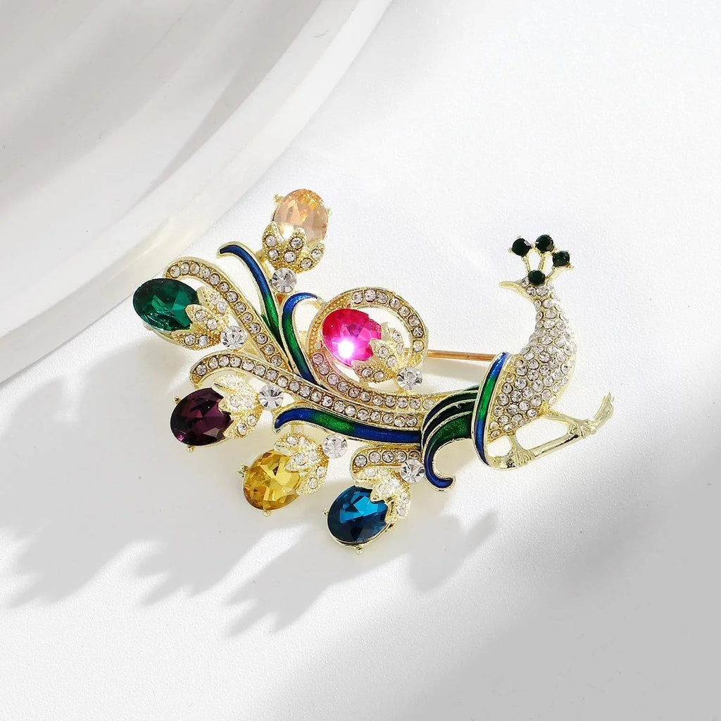 Luxury Peacock Brooch With Colorful Rhinestones And Enamel, Elegant Animal Lapel Pin Corsage Gift