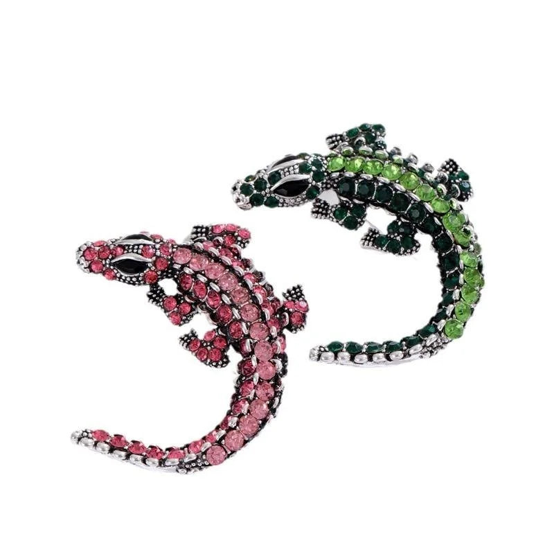 Vintage Rhinestone Crocodile Brooch, Electroplated Alloy Animal Lapel Pin For Women Suit Accessory Gift