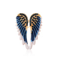 Elegant Angel Wing Brooch With Blue Enamel And Rhinestones, Alloy Lapel Pin Corsage Suit Accessory Gift