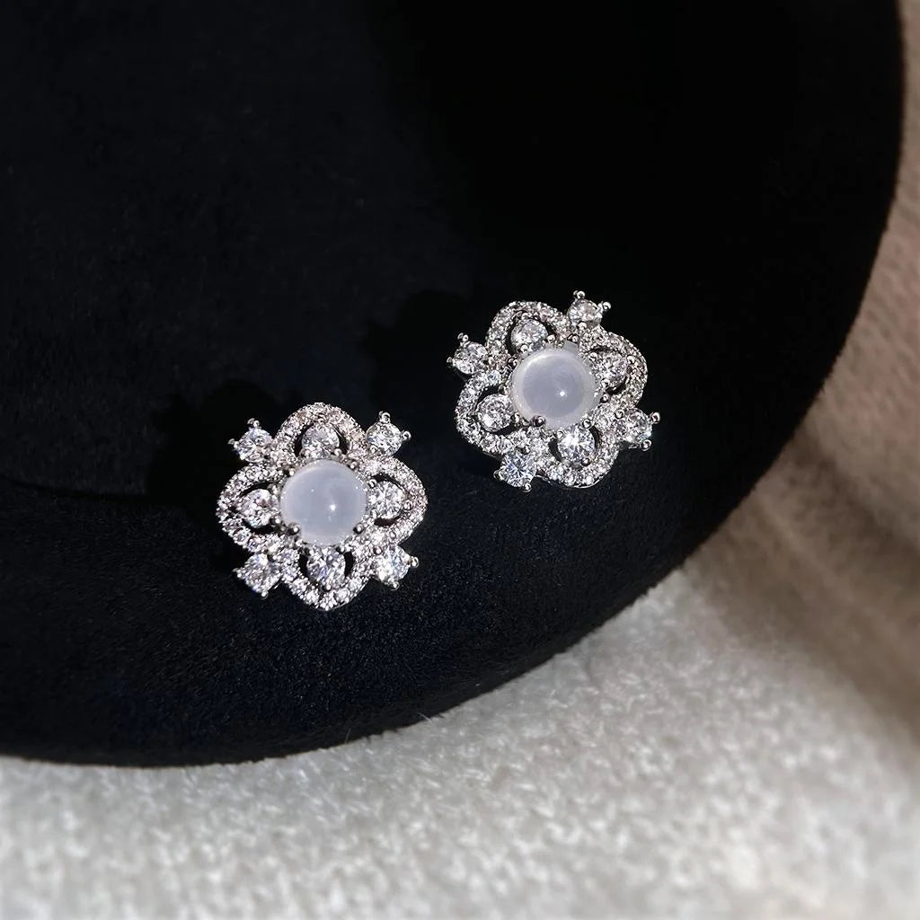 Copper Micro Pave Zircon Lucky Flower Geometric Light Luxury Stud Earrings