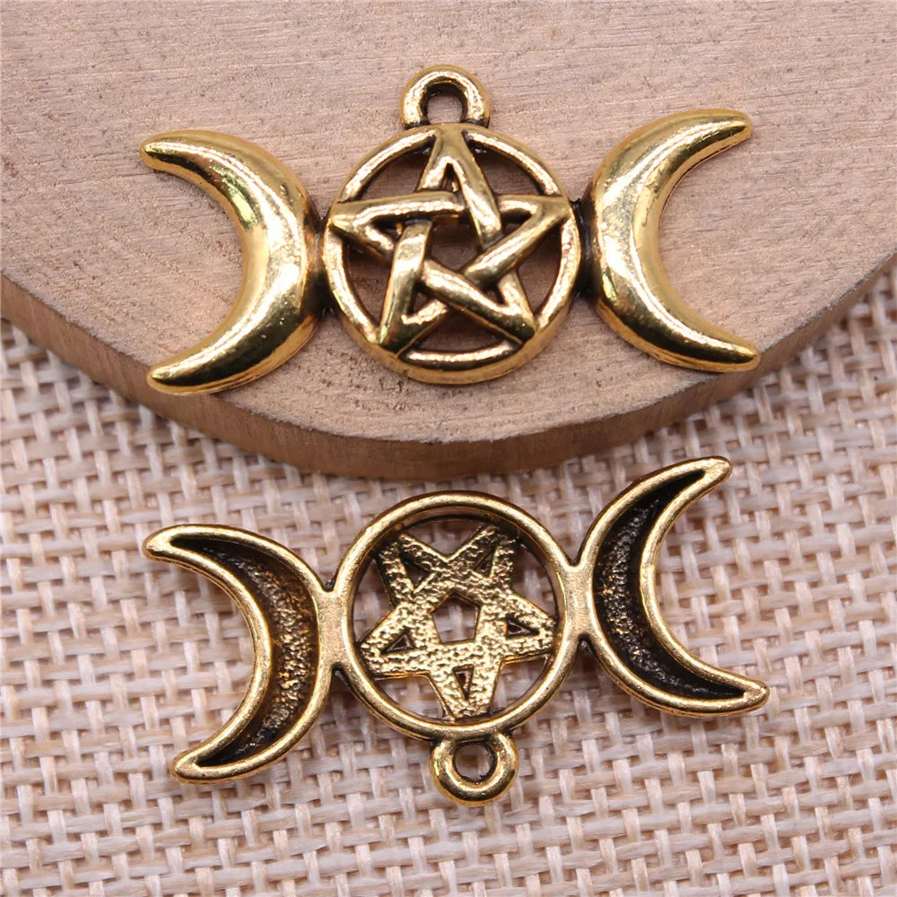 30x16mm 2.5g Antique Silver Zinc Alloy Moon Goddess Five-Point Star Charm Pendant for DIY Jewelry Making