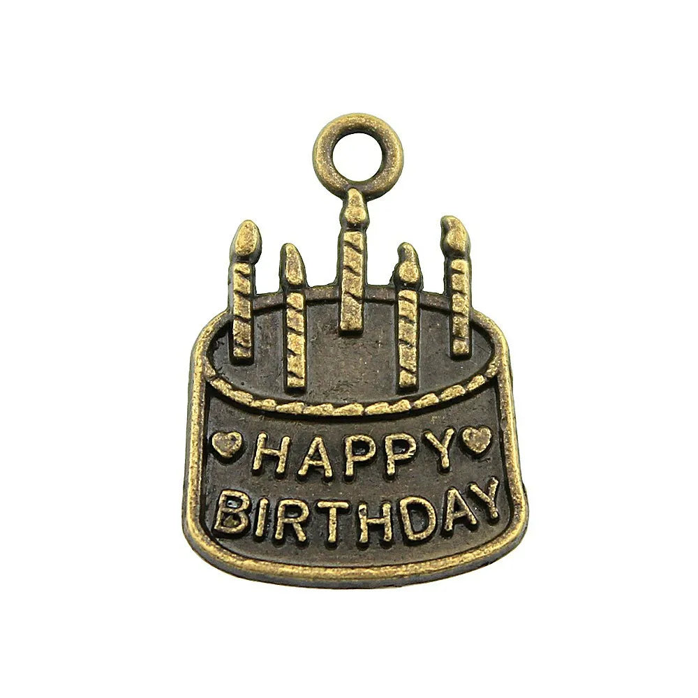 18x15mm 1.6g Multicolor Zinc Alloy Birthday Cake Charm Pendant for DIY Bracelet Necklace Making