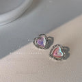 Sweet Cool Iridescent Pink Heart Stud Earrings Eco Copper White Moonlight Design