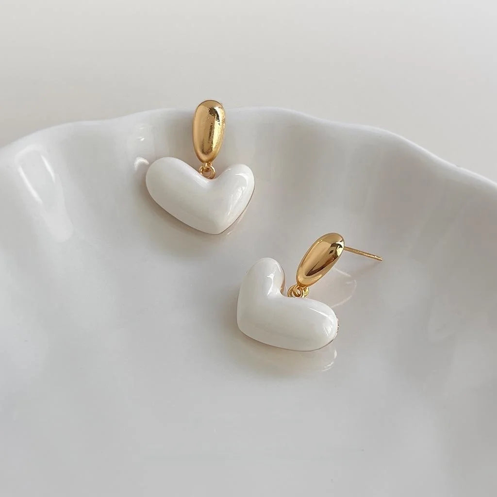 French Heart Drop Earrings 2025 New Copper Enamel Elegant Fashion Jewelry