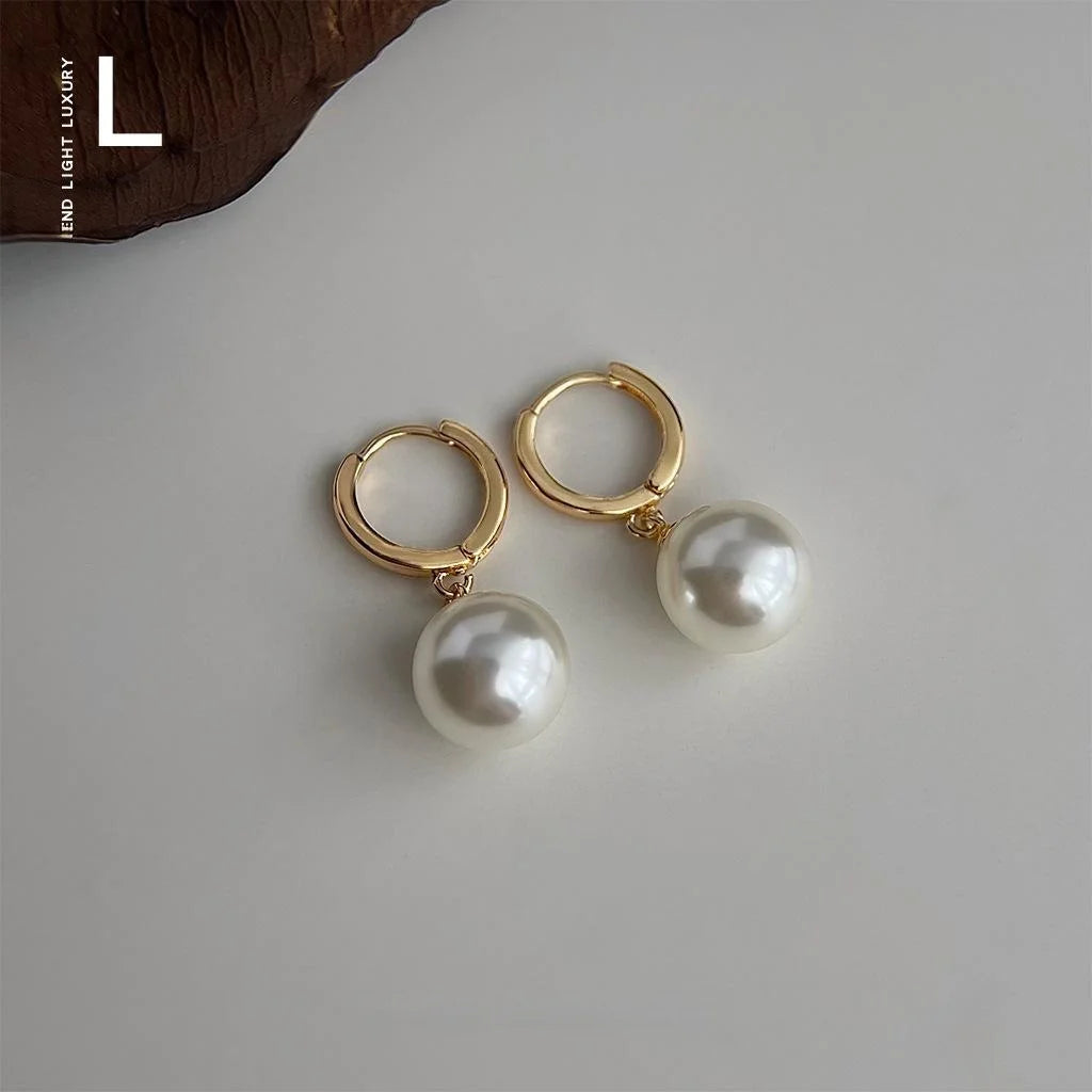 Luxury Geometric Round Glass Pearl Copper Drop Earrings For Women Office Fashion Jewelry