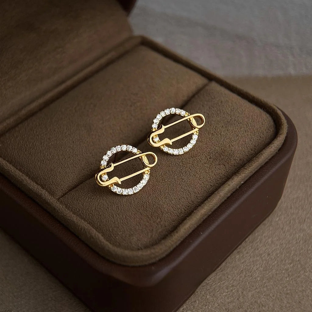 Eco-Friendly Copper Micro Pave Zircon Planet Stud Earrings Geometric Hollow Pin Design