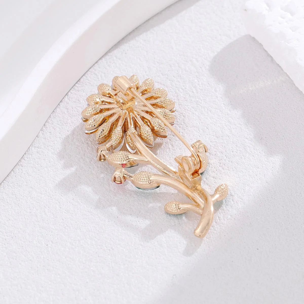Elegant Sunflower Rhinestone Alloy Brooch With Crystal Leaves, Women's Lapel Pin Corsage Gift