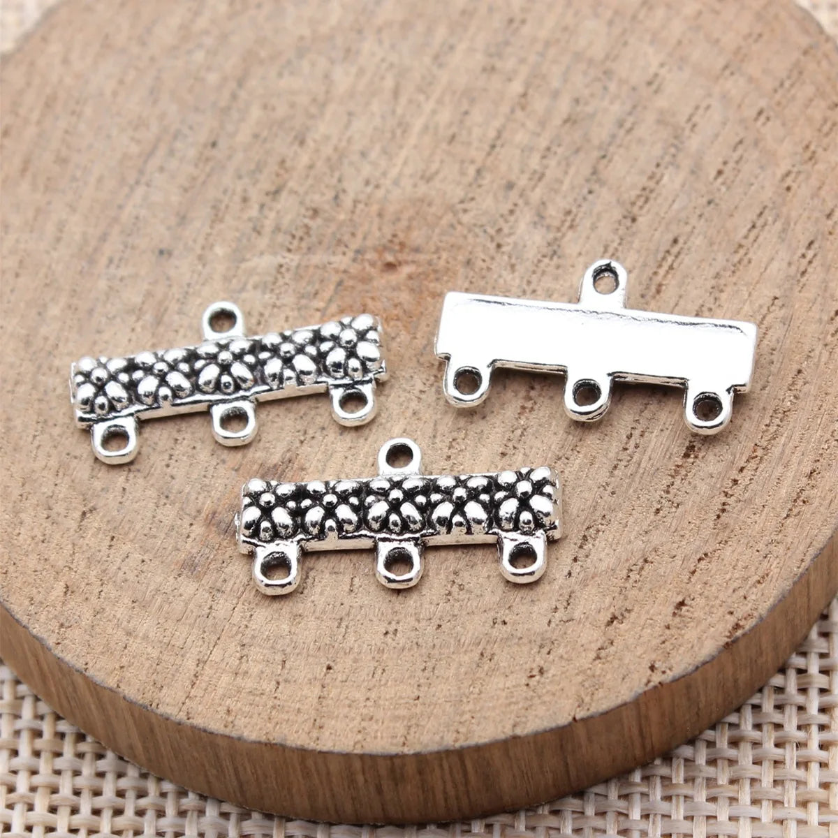 20x10mm 1.15g Antique Silver Zinc Alloy Three Hole Earring Connector Charm for Dangle Earrings DIY