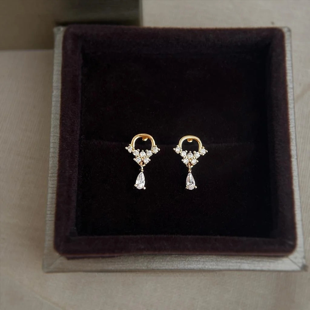 14K Gold Plated Copper Micro Pave Zircon Irregular Geometric Mini Stud Earrings For Women