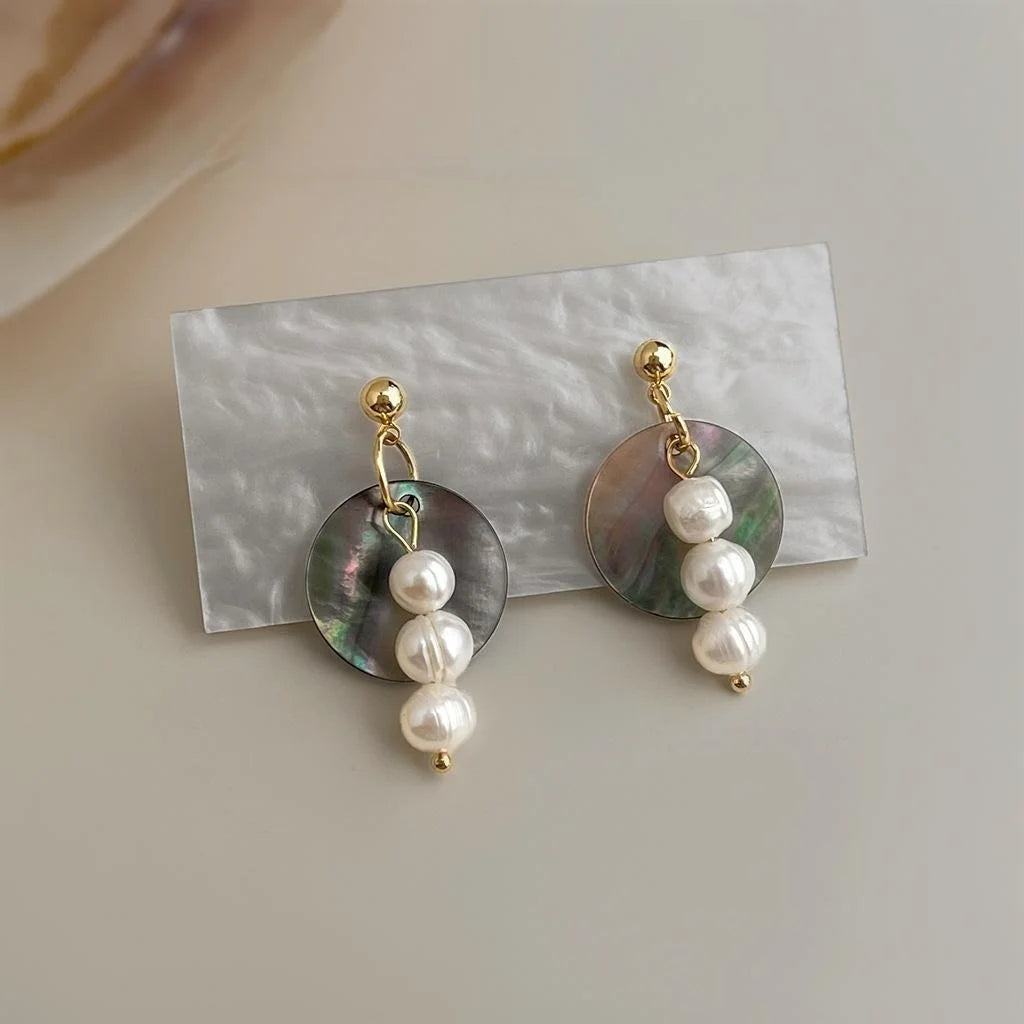 Light Luxury Handmade Freshwater Pearl Drop Earrings For Women, Geometric Round Designer Jewelry