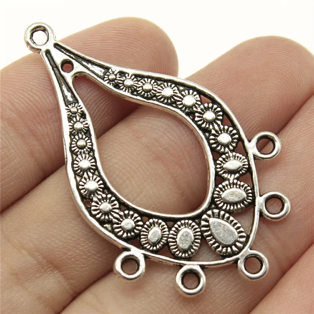 47x29mm 3.5g Zinc Alloy Five Hole Teardrop Hollow Earring Connector Charms for DIY Earrings