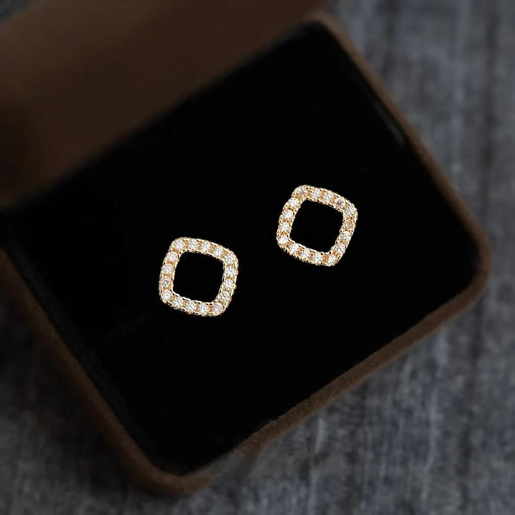Elegant Eco-Friendly Copper Micro Pave Zircon Square Geometric Hollow Stud Earrings