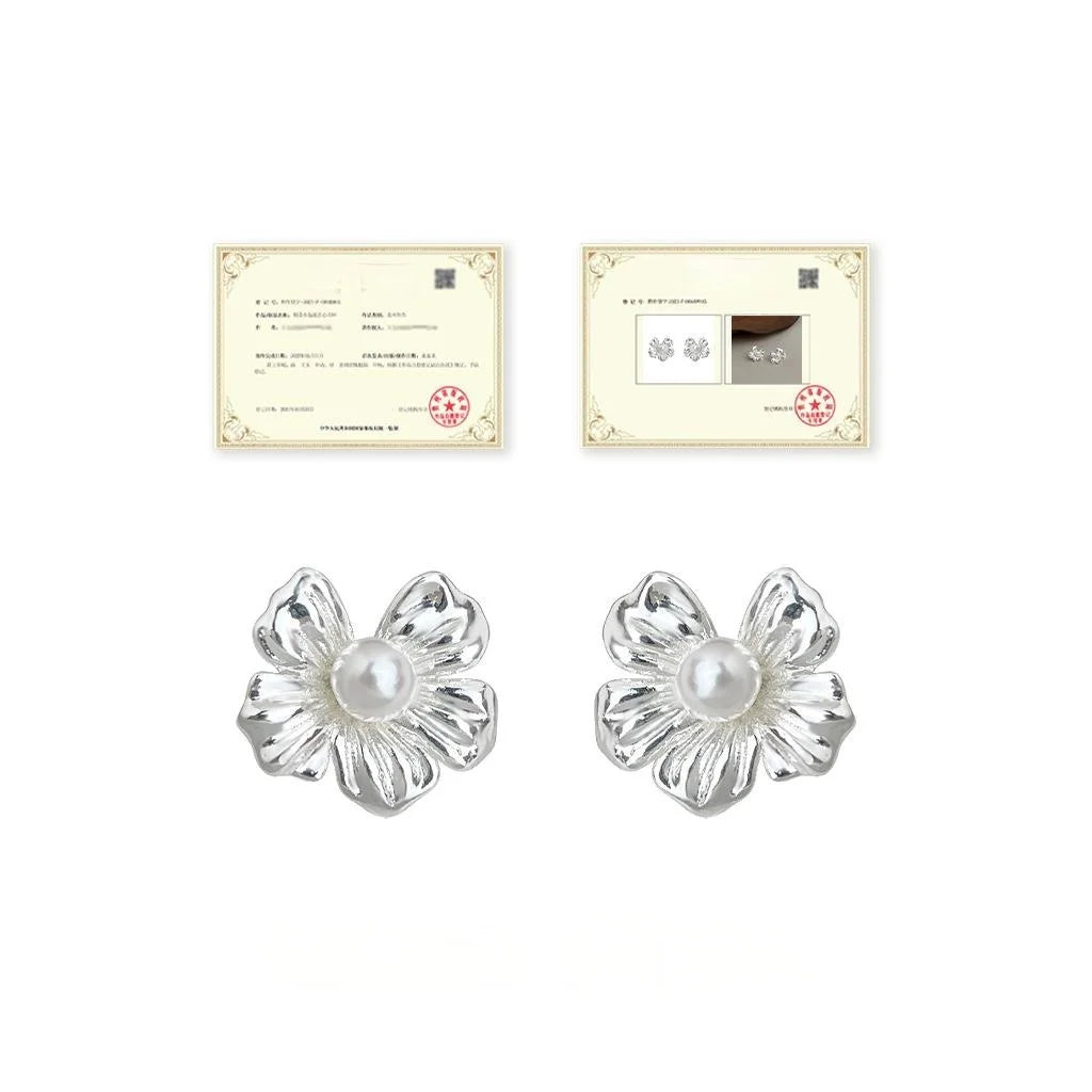 Copper Floral Stud Earrings Fresh Sweet Simple Commuter Elegant Ear Jewelry