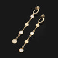 Elegant Shell Moon Disc Long Chain Tassel Gold Tone Alloy Rhinestone Stud & Clip On No Piercing Earrings