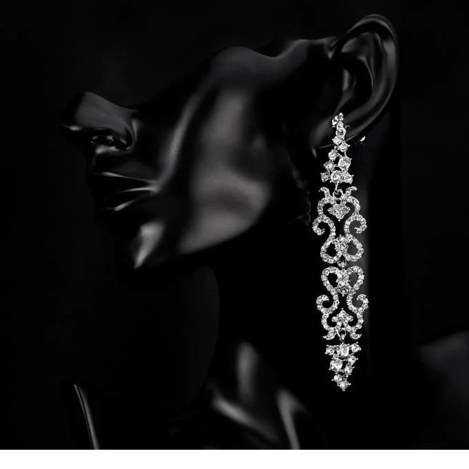 Luxury Rhinestone Alloy Chandelier Earrings, Elegant Long Dangle Bridal Jewelry For Wedding Party Gift