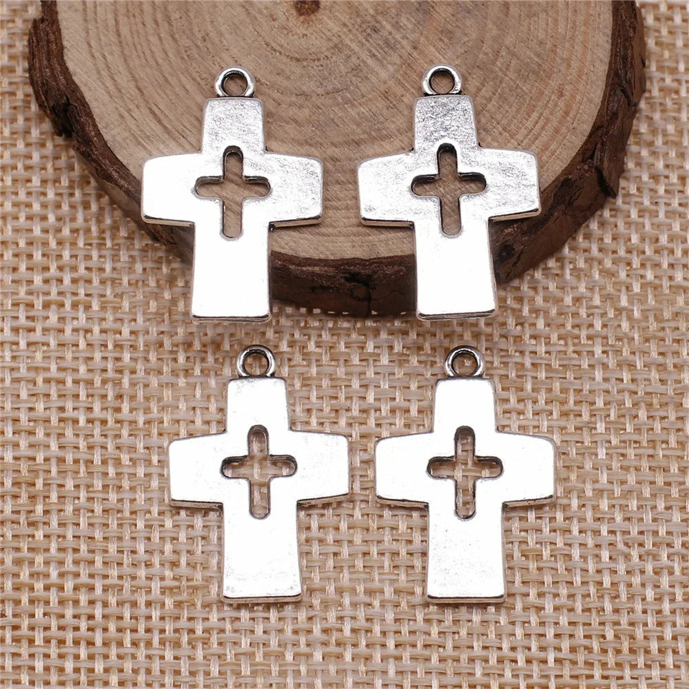 25x17mm 2.1g Antique Silver Zinc Alloy Cross Charm Pendant for DIY Handmade Jewelry Making