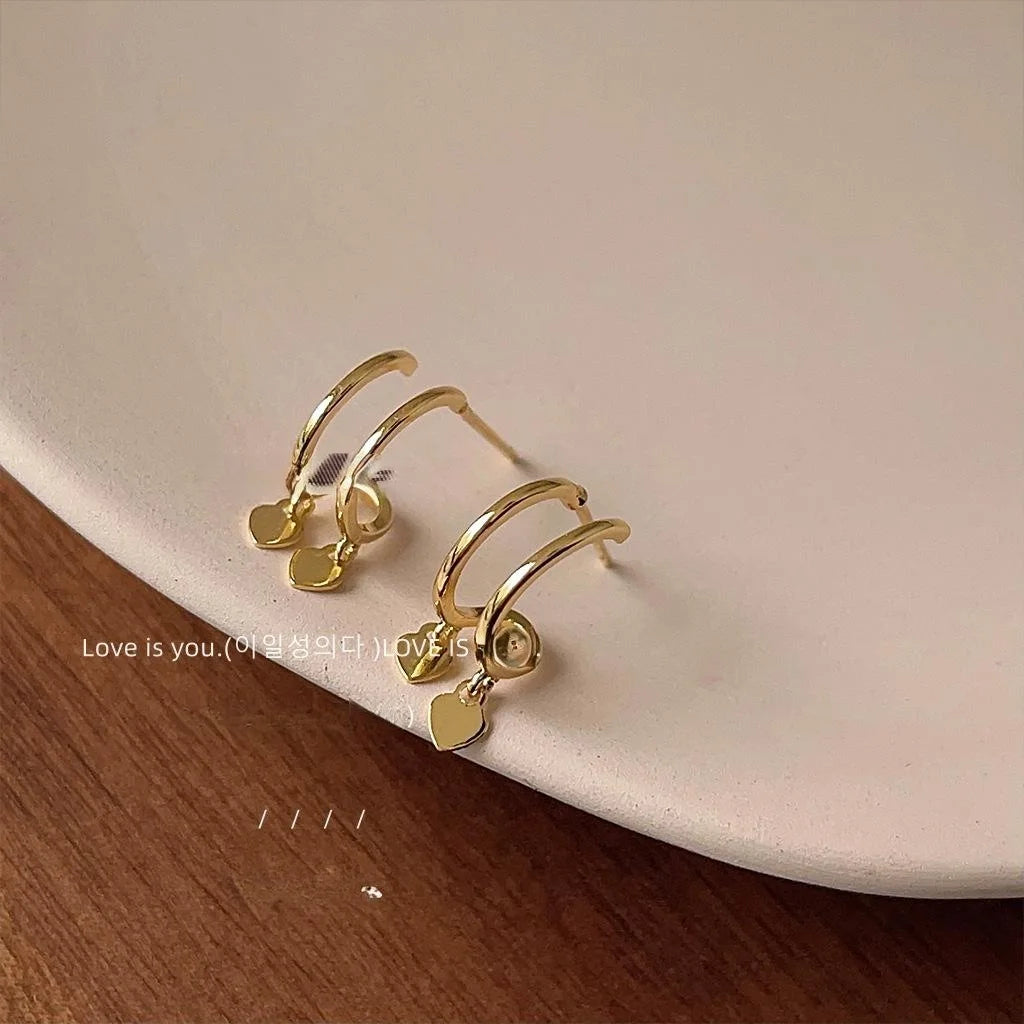 Mini 14K Plated Copper Geometric Heart Stud Earrings Minimalist Jewelry