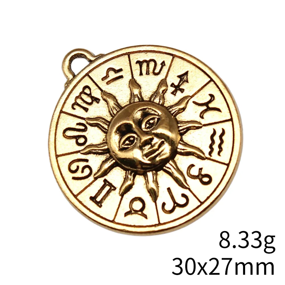 30x27mm 8.33g Multicolor Zinc Alloy Chinese Zodiac Sun Charm Pendant for DIY Necklace Bracelet Making