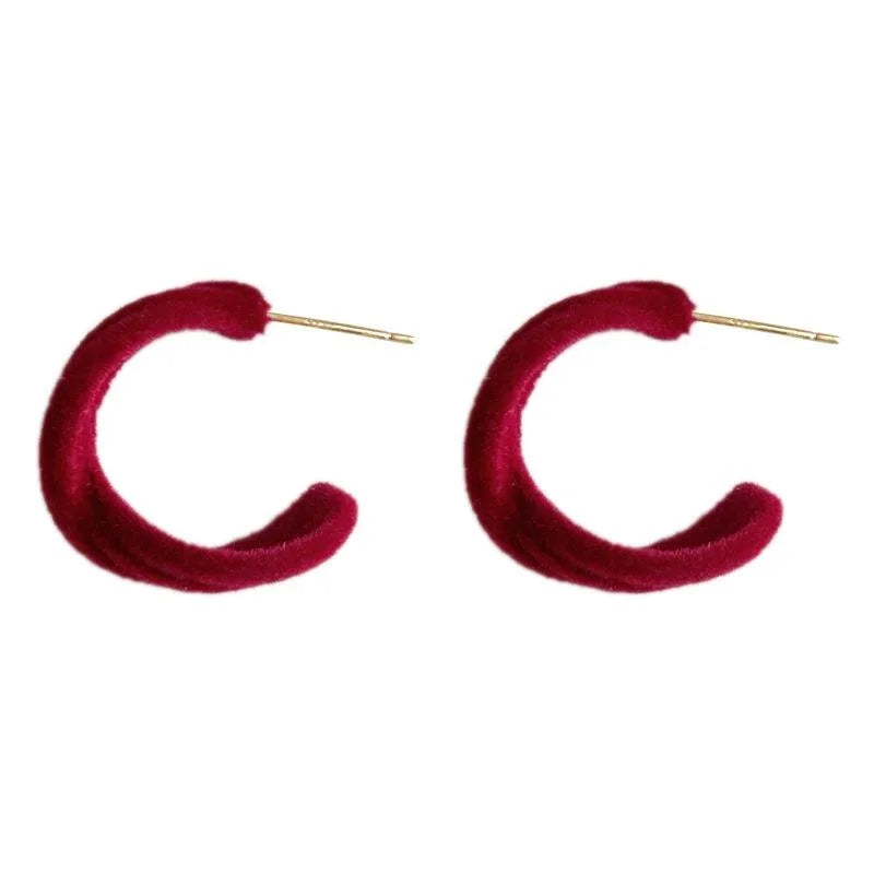 Hong Kong Retro Burgundy Flocked Textured Cross Round Copper Drop Earrings