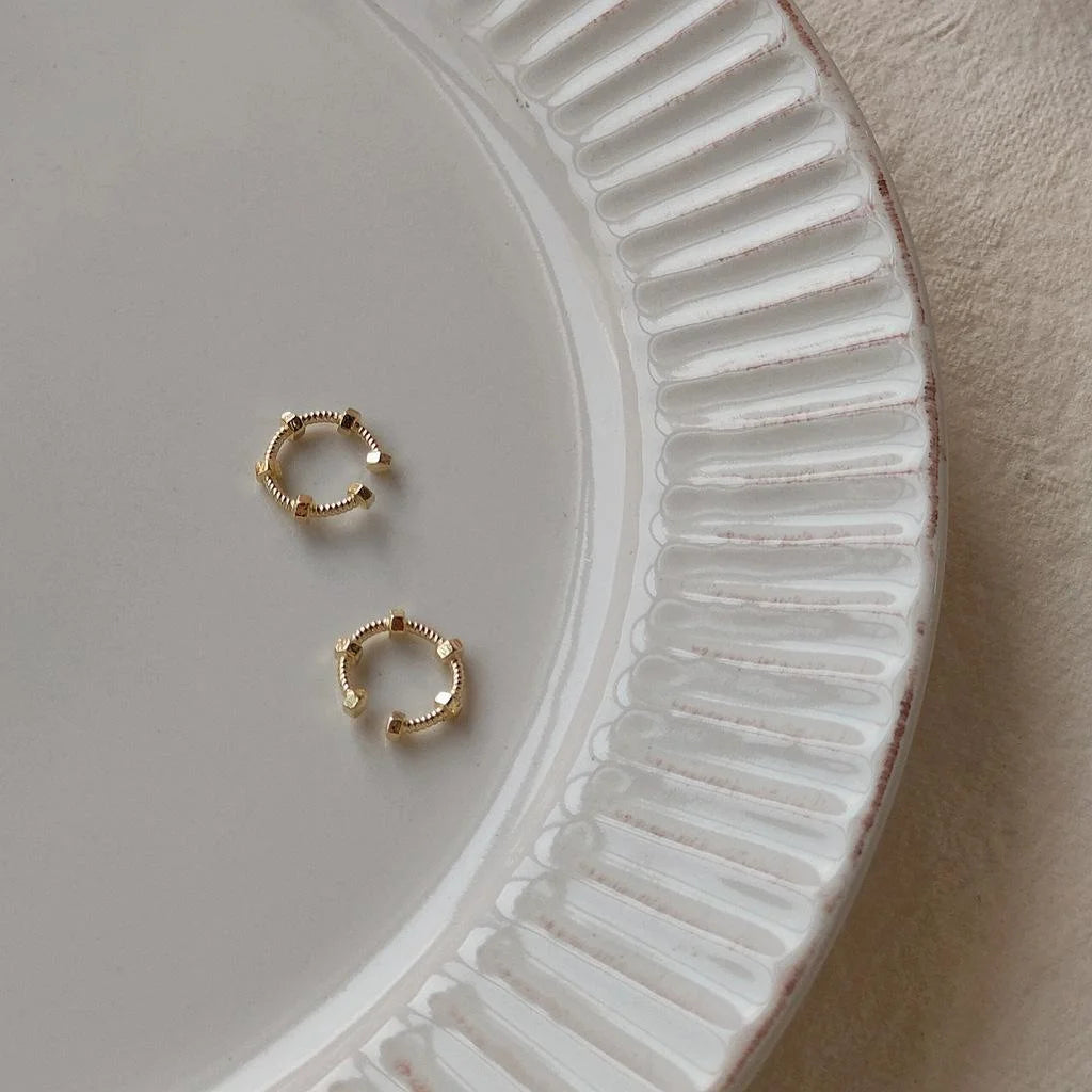 14K Gold Plated Copper Geometric Hoop Drop Earrings, Minimalist No Piercing Ear Cuff Clips