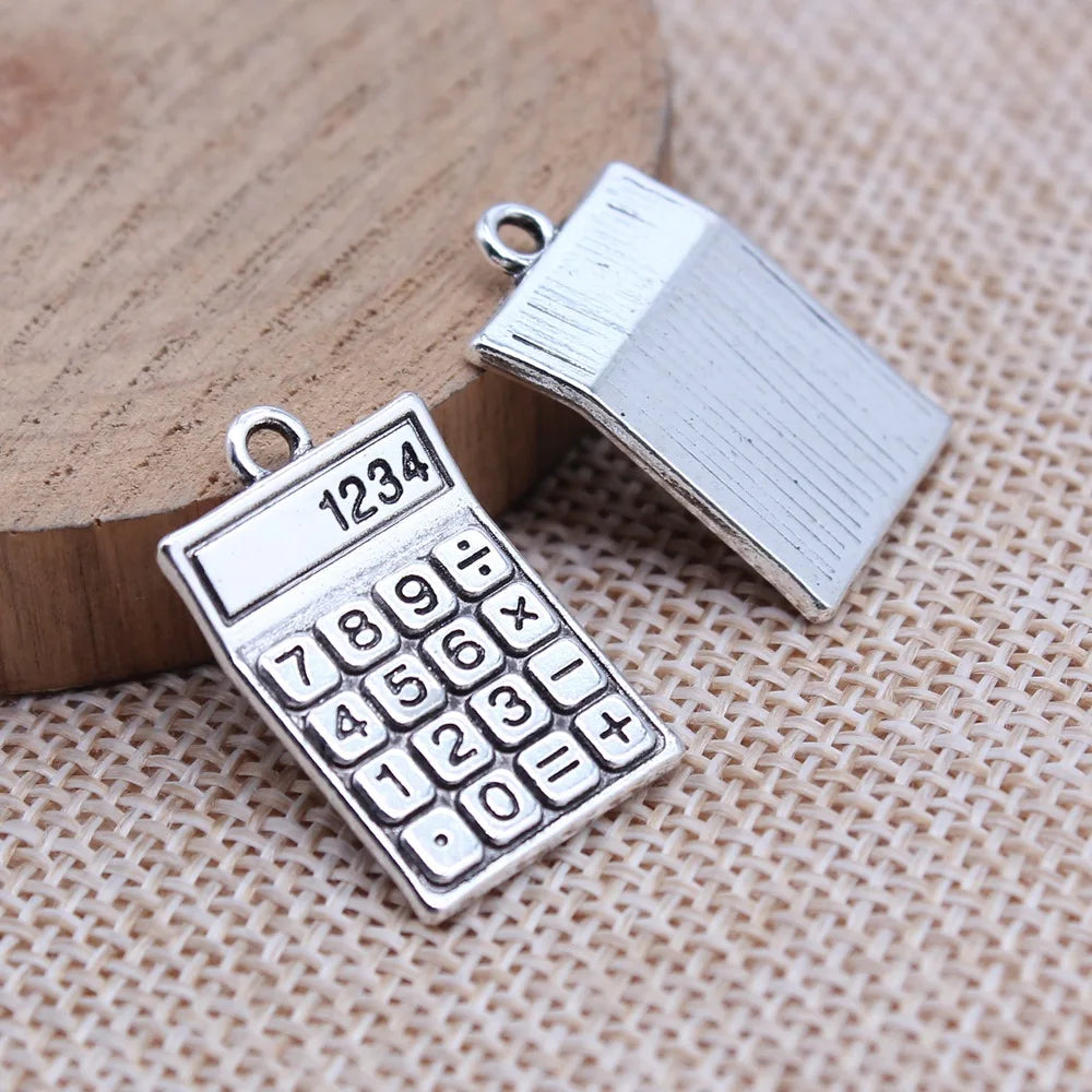 15x24mm 3.4g Antique Silver Zinc Alloy Calculator Charm Pendant for DIY School Jewelry Making
