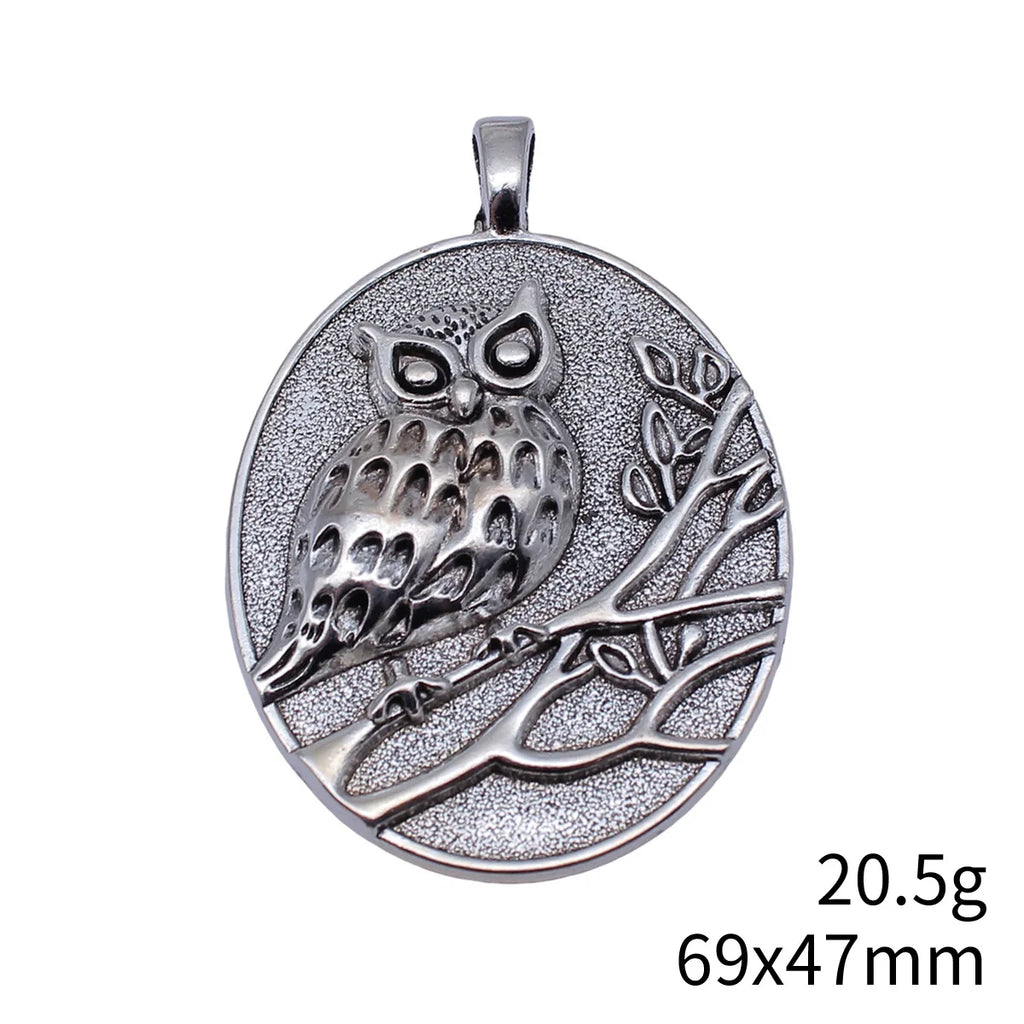 69x47mm 20.5g Antique Silver Zinc Alloy Oval Owl Cat Round Charm Pendant for DIY Necklace Jewelry Making