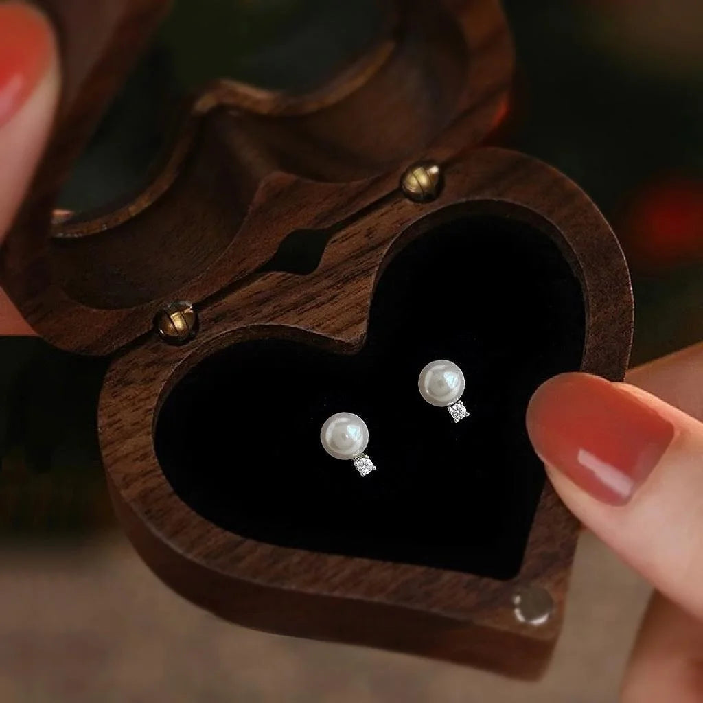 Mini Minimalist Micro Pave Zircon Glass Pearl Stud Earrings For Women Geometric Copper Jewelry