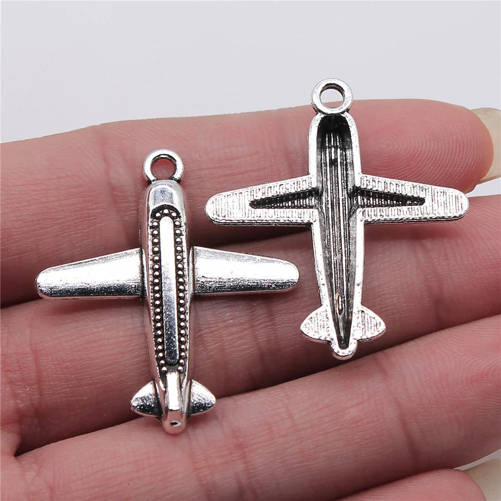 32x35mm 2.9g Antique Silver Zinc Alloy Airplane Charm Pendant for Travel Theme DIY Jewelry Making