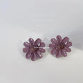 Purple Daisy Stud Earrings Alloy Silver Plated French Vintage Oil Painting Floral Jewelry