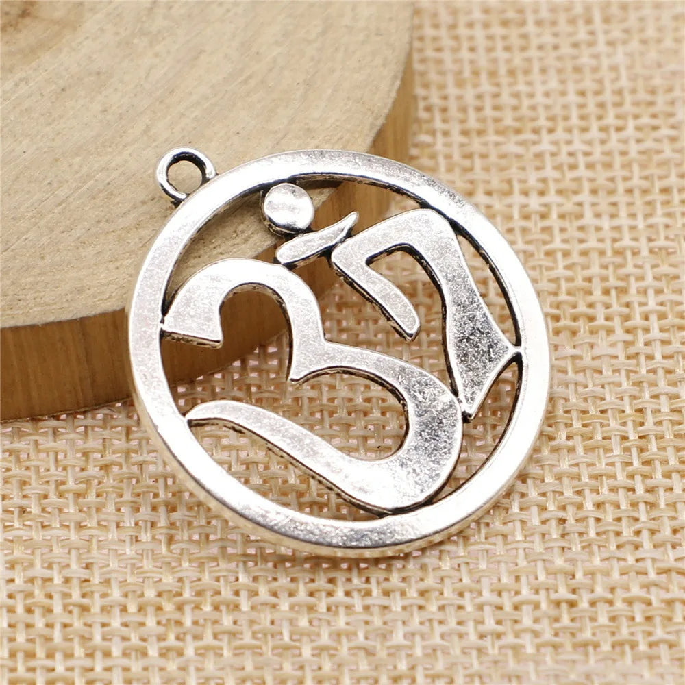 32x36mm 4g Antique Silver Zinc Alloy Round OM Symbol Charm Pendant for DIY Jewelry Making