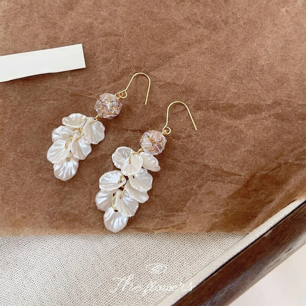 Sweet Forest Style Zircon Resin Flower Leaf Tassel Drop Earrings Handmade Long Jewelry