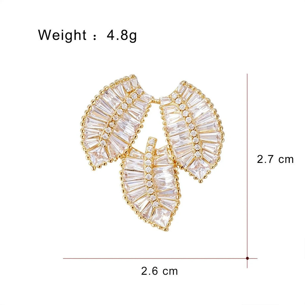 Luxury Copper Zircon Leaf And Swan Brooch, Elegant Rhinestone Lapel Pin Corsage Suit Accessory Gift