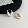French Elegant White Heart Drop Earrings, Copper Minimalist Small Daily Jewelry
