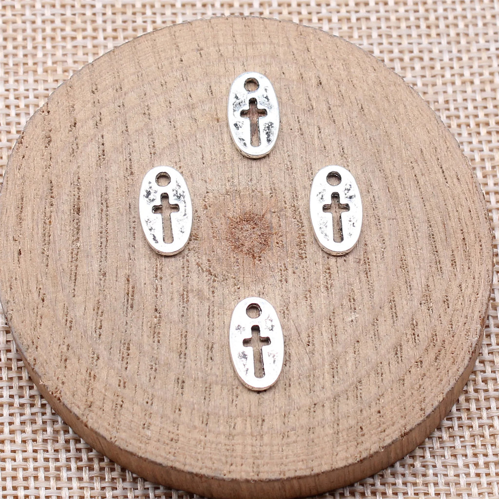 12x7mm 0.46g Antique Silver Zinc Alloy Hollow Cross Charm Pendant for DIY Necklace Bracelet Making