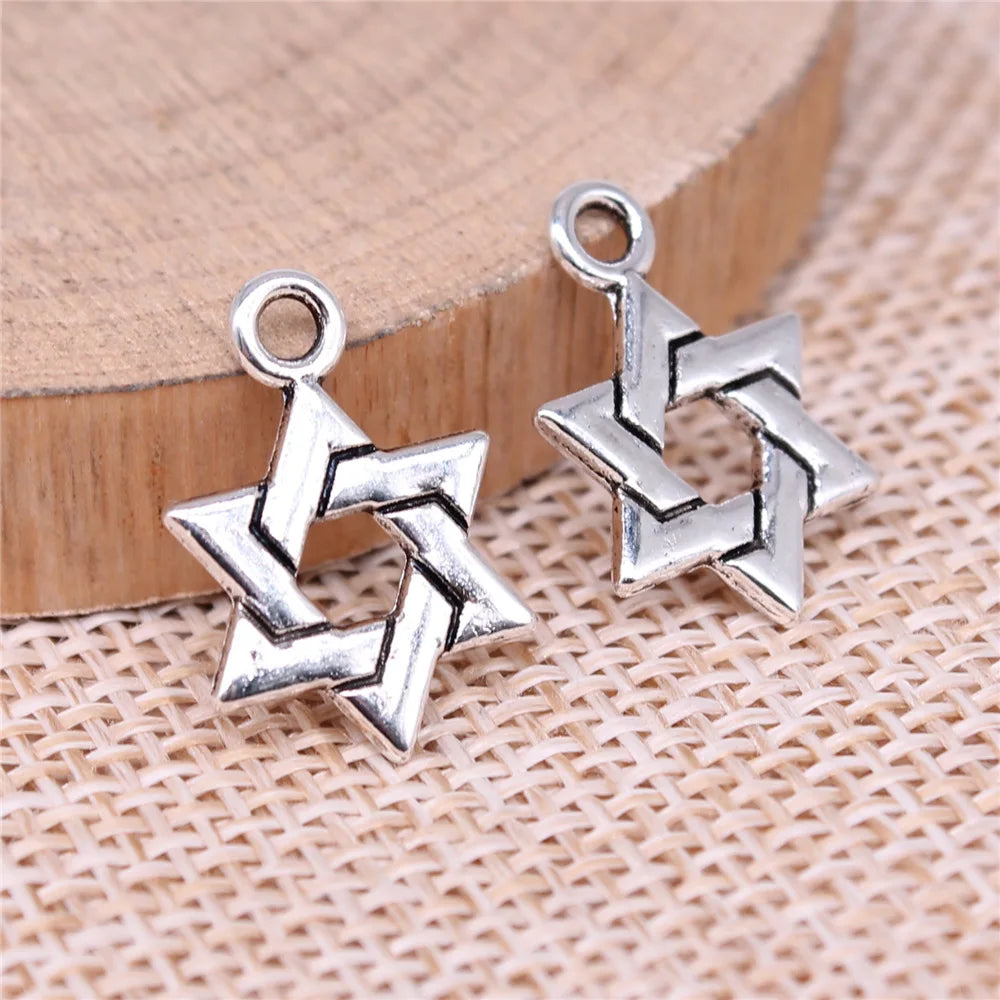 18x14mm 0.8g Antique Silver Zinc Alloy Double Sided Hexagram Charm Pendant for DIY Jewelry Making