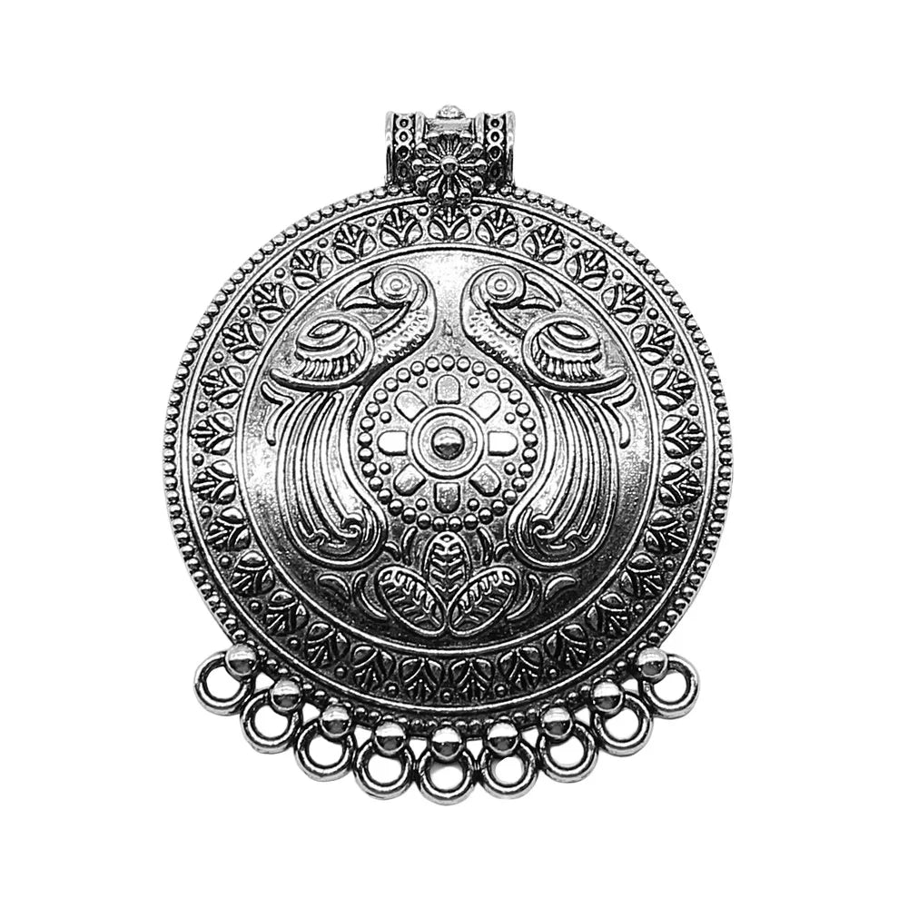 55x69mm 18g Multi Color Zinc Alloy Phoenix Bird Round Disc Charm Pendant for DIY Necklace Making