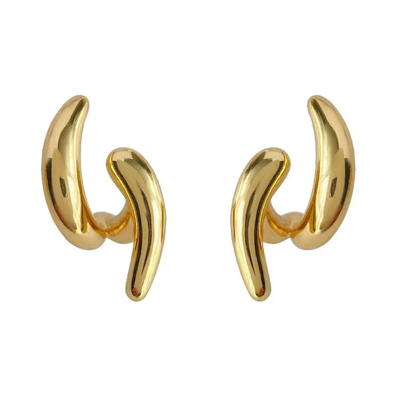 Designer Minimalist Geometric Line Stud Earrings, 14K Plated Copper