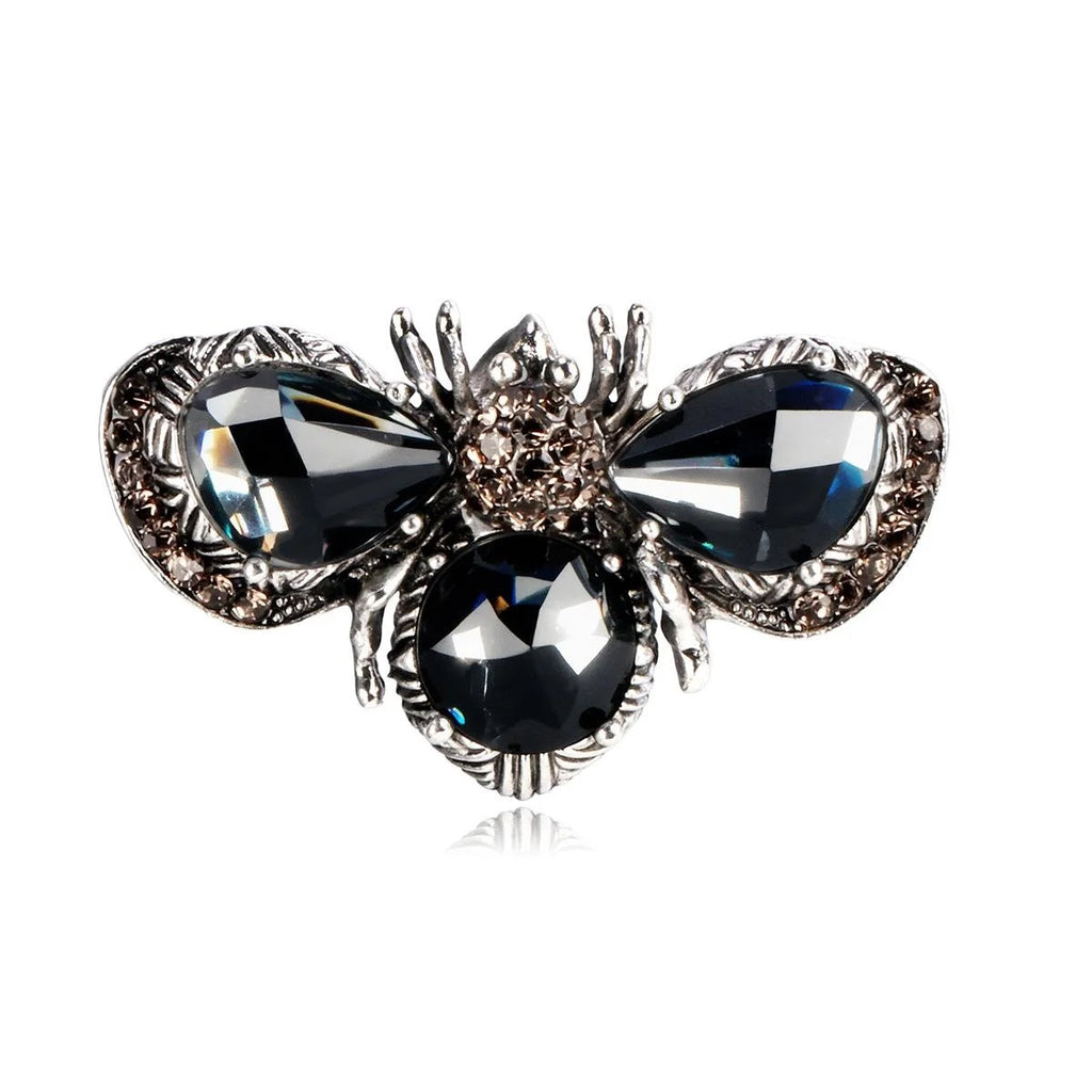 Vintage Emerald Rhinestone Bee Brooch For Women, Metal Animal Lapel Pin Luxury Suit Coat Accessory Gift