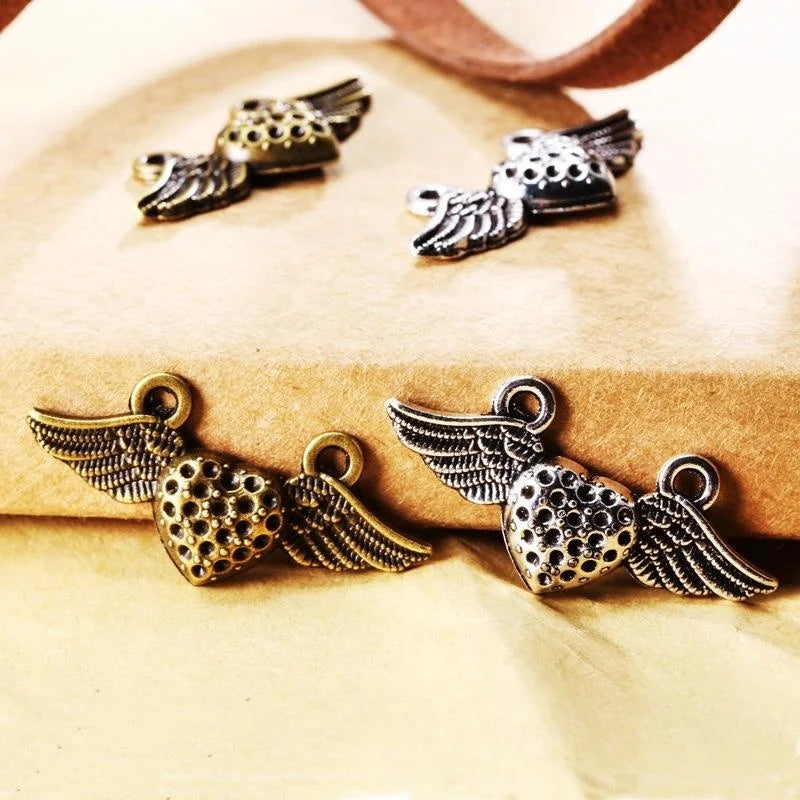35x16MM Antique Silver Zinc Alloy Wing Heart Charm Pendant for DIY Necklace Bracelet Jewelry Making