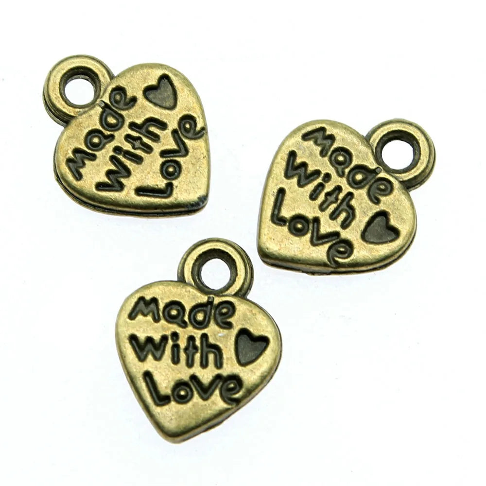 10mm 0.6g Multicolor Zinc Alloy Made With Love Heart charm pendant for DIY bracelet making