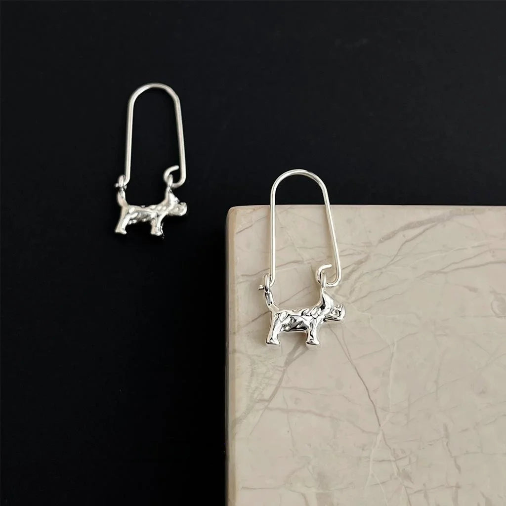 Cute 3D Puppy Copper Drop Earrings Fresh Sweet Playful Niche Designer Animal Jewelry