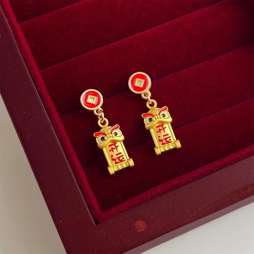 Copper Snake Zodiac Drop Earrings New Chinese Style Festive Lunar New Year Jewelry