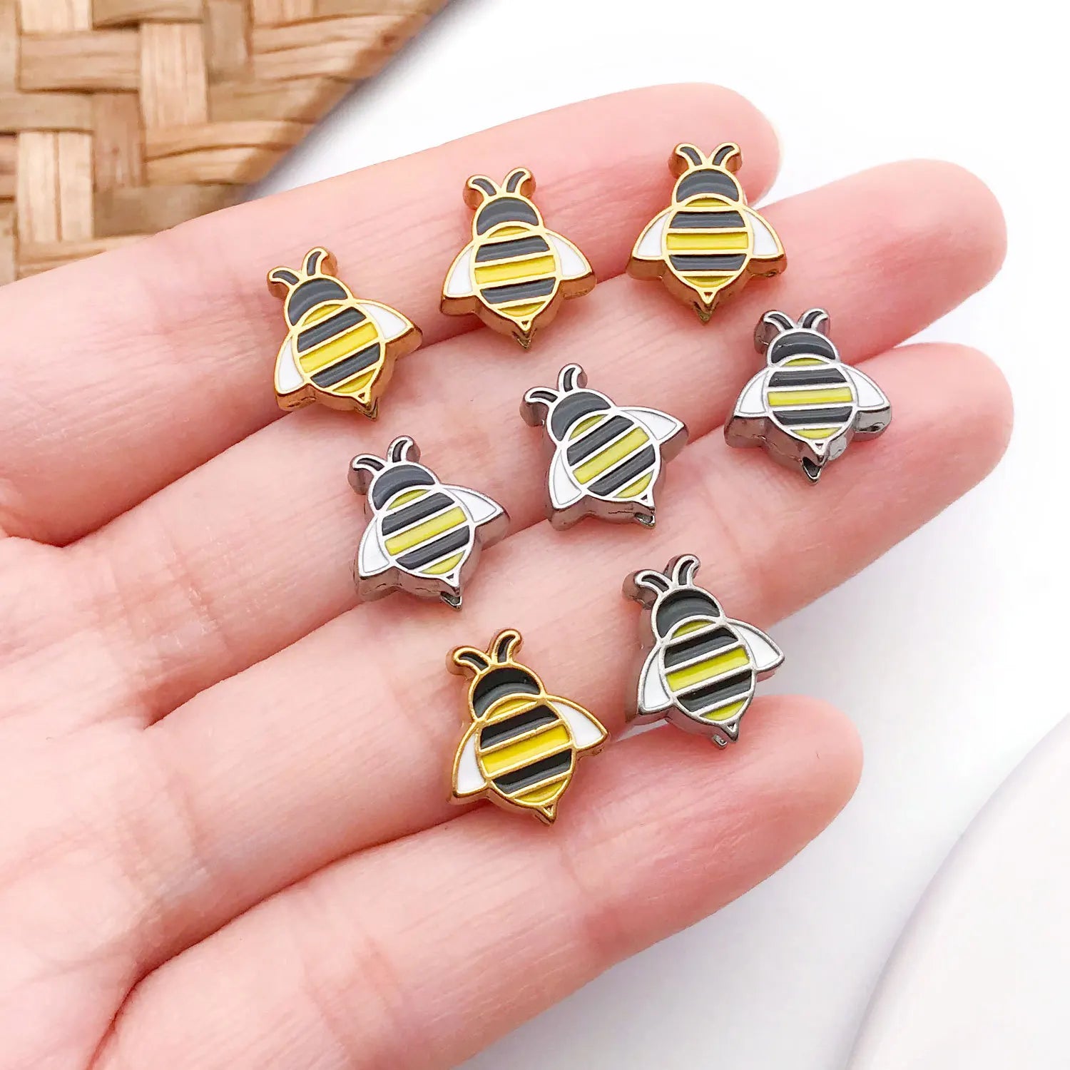 Enamel Stainless Steel Bee Spacer Beads for Bracelet Necklace Keychain DIY