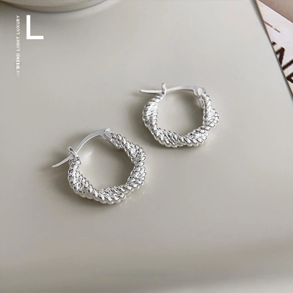 Premium Copper Twisted Braid Hoop Stud Earrings, Minimalist Geometric Office Jewelry