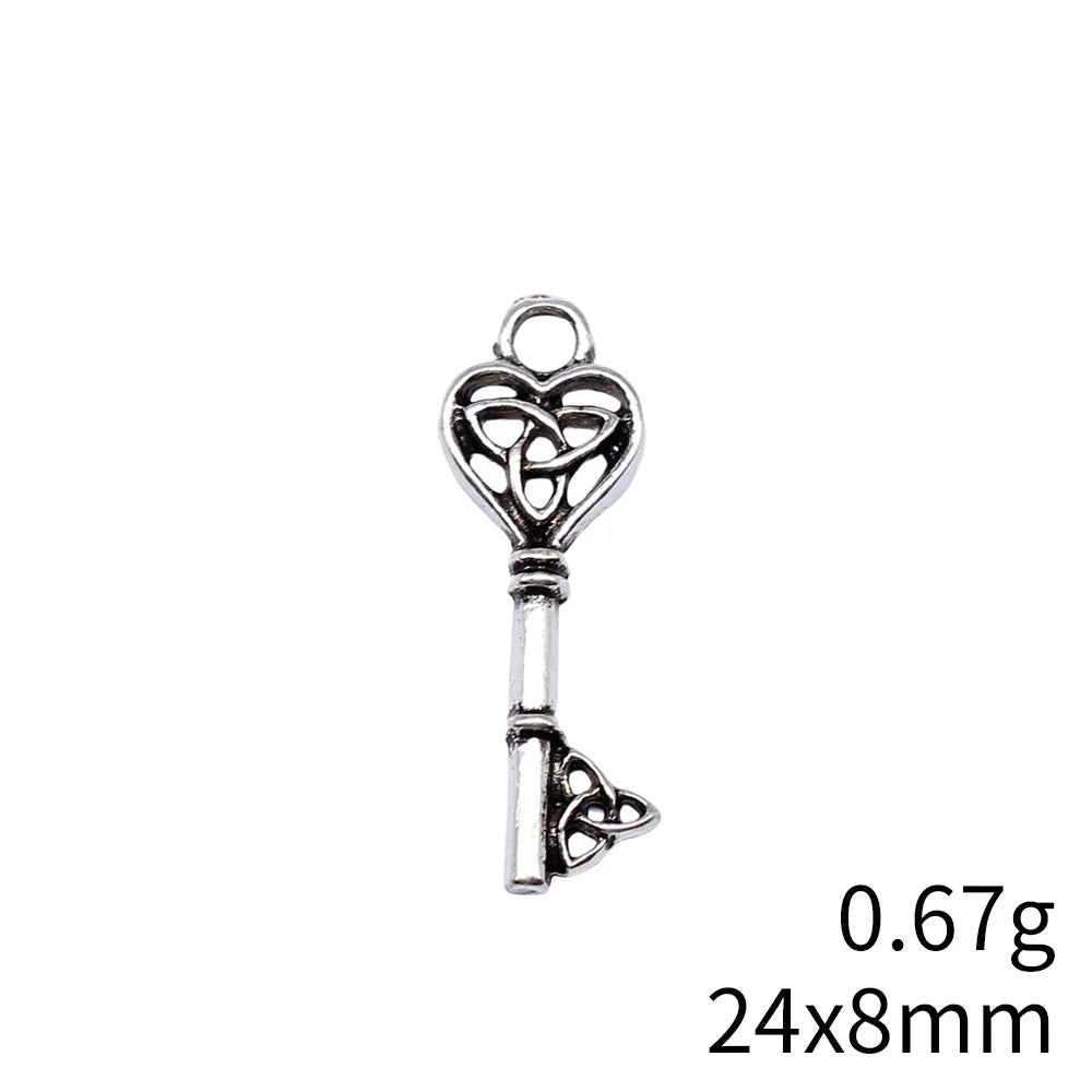 24x8mm 0.67g Antique Silver Zinc Alloy Celtic Knot Key Charm Pendant for DIY Necklace Jewelry