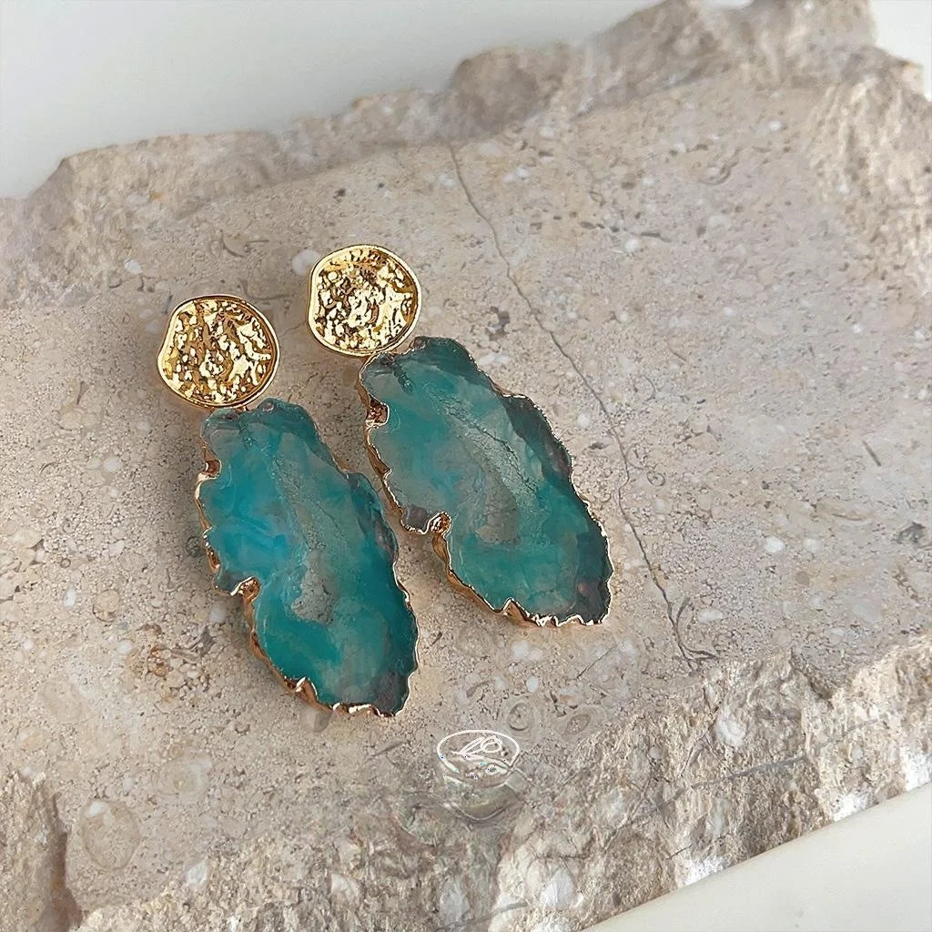 Vintage Irregular Blue Ombre Resin Geometric Drop Earrings Elegant Artsy Statement Jewelry