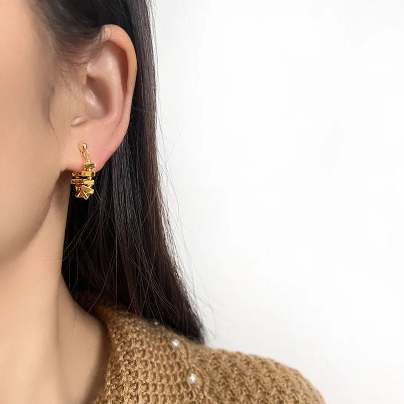 Luxury Alloy Triangle Hoop Beaded Stud & Clip On No Piercing Handmade Metal Dangle Earrings