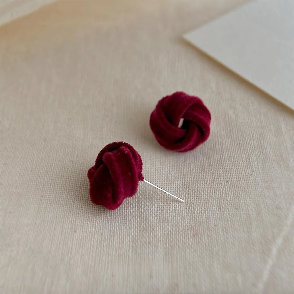 Vintage Burgundy Flocked Copper Geometric Hollow Stud Earrings For Women