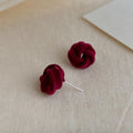 Vintage Burgundy Flocked Copper Geometric Hollow Stud Earrings For Women