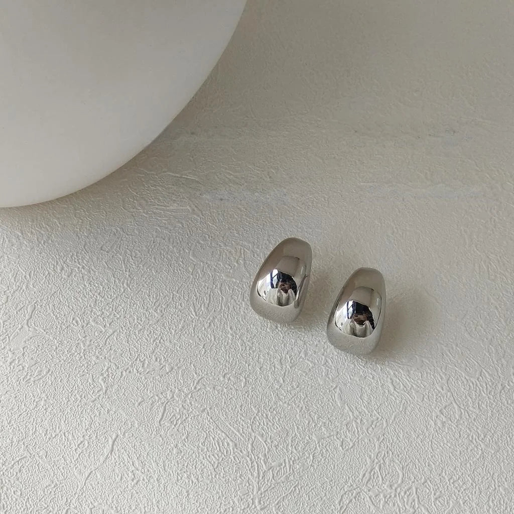 Hong Kong Style Oversized Curved Oval Copper Metal Stud Earrings With Silver Plated Pins